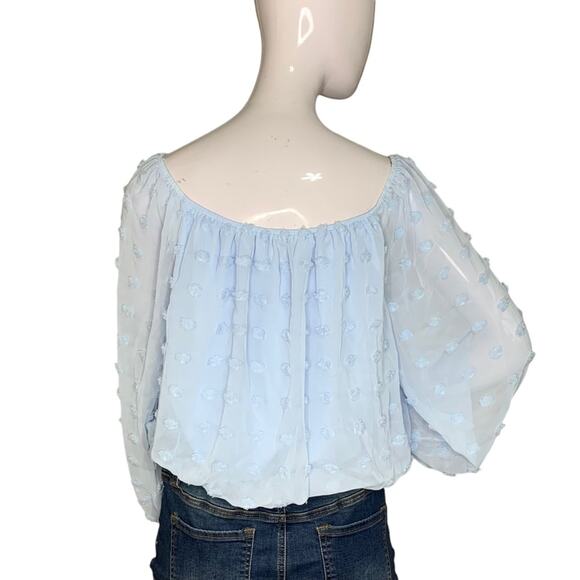 Audrey Parks+Francesca's NWT Blouse Sheer Long Sleeve Light Blue Pullover Size S - Picture 5 of 12